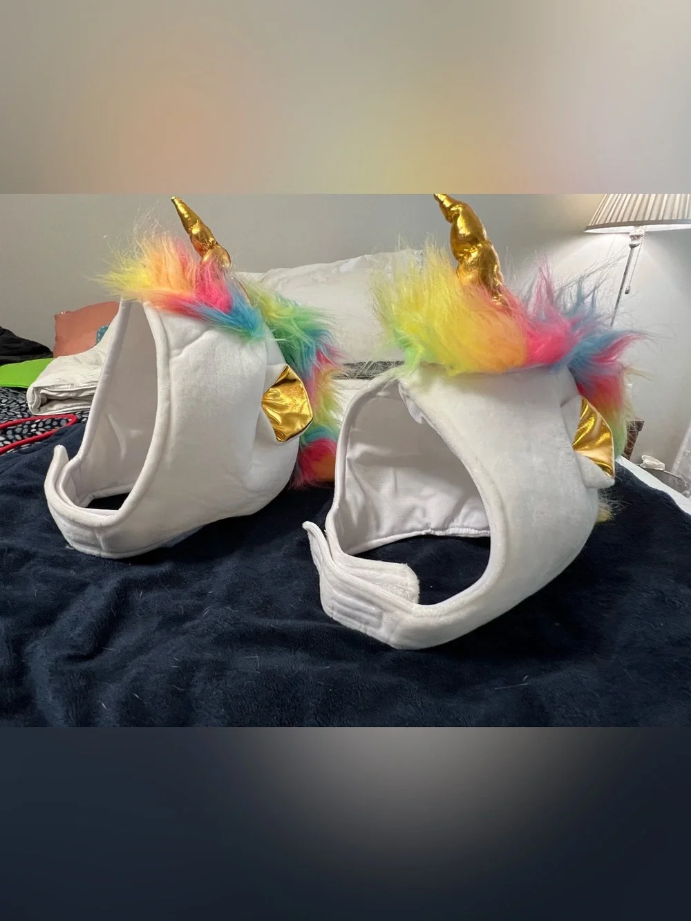 Rainbow Unicorn Plush Pet Hoodie Hat - Gold Horns